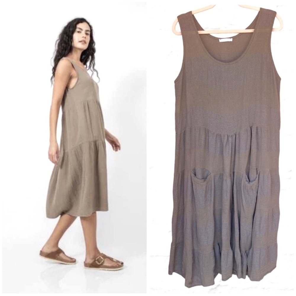 Designer Made in Italy oversized tiered gauze midi dress